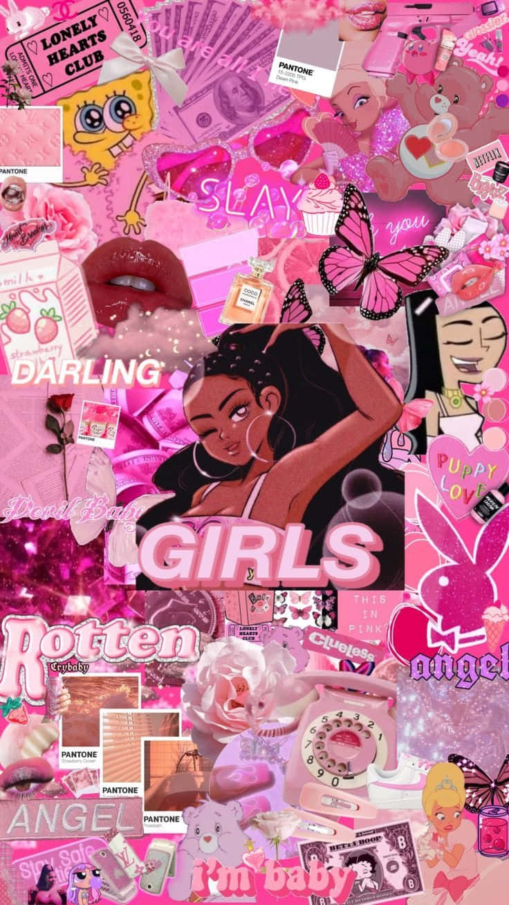 Hot Pink Aesthetic Collage Wallpaper
