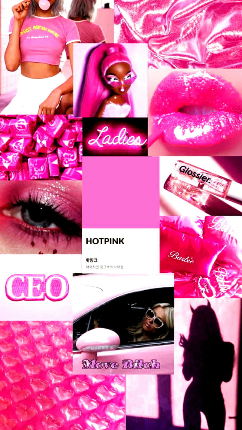Hot Pink Baddie Barbie Collage Wallpaper