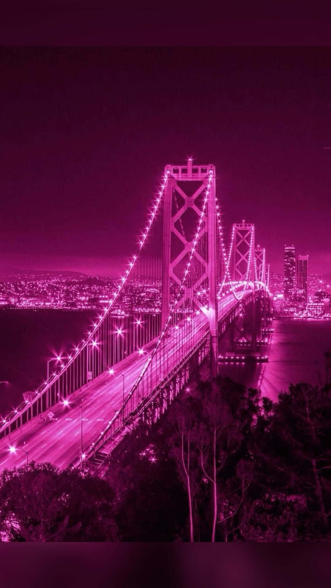Hot Pink Bridge Night Lights Wallpaper