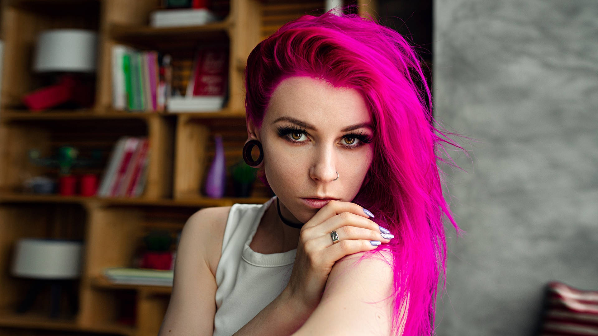 Hot Pink Women Hairstyle Background