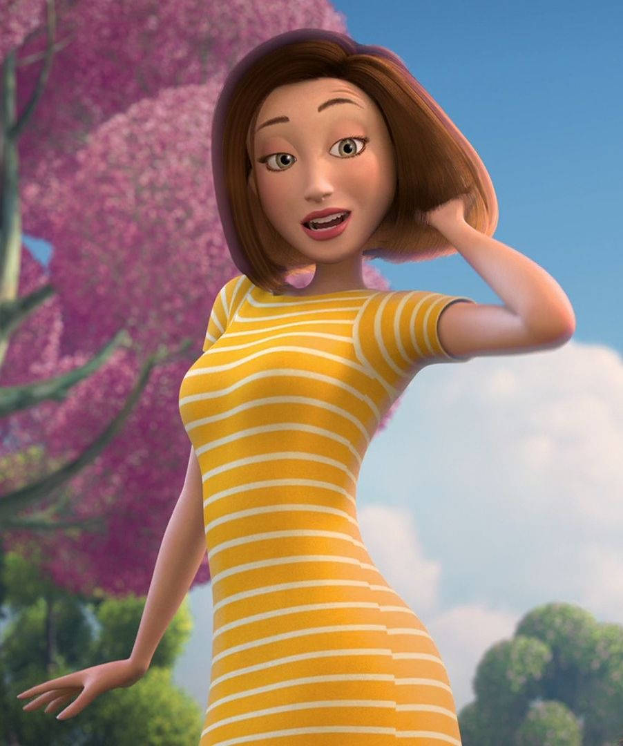 A Cartoon Girl In A Yellow Dress Standing In Front Of A Tree Wallpaper