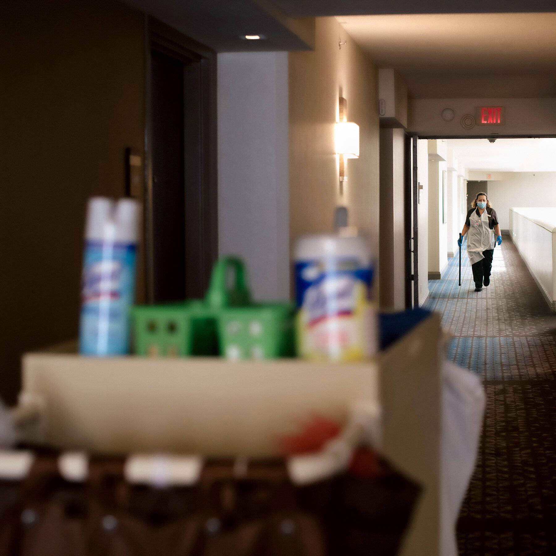 Hotel Housekeeper Tools Walking Lobby Wallpaper
