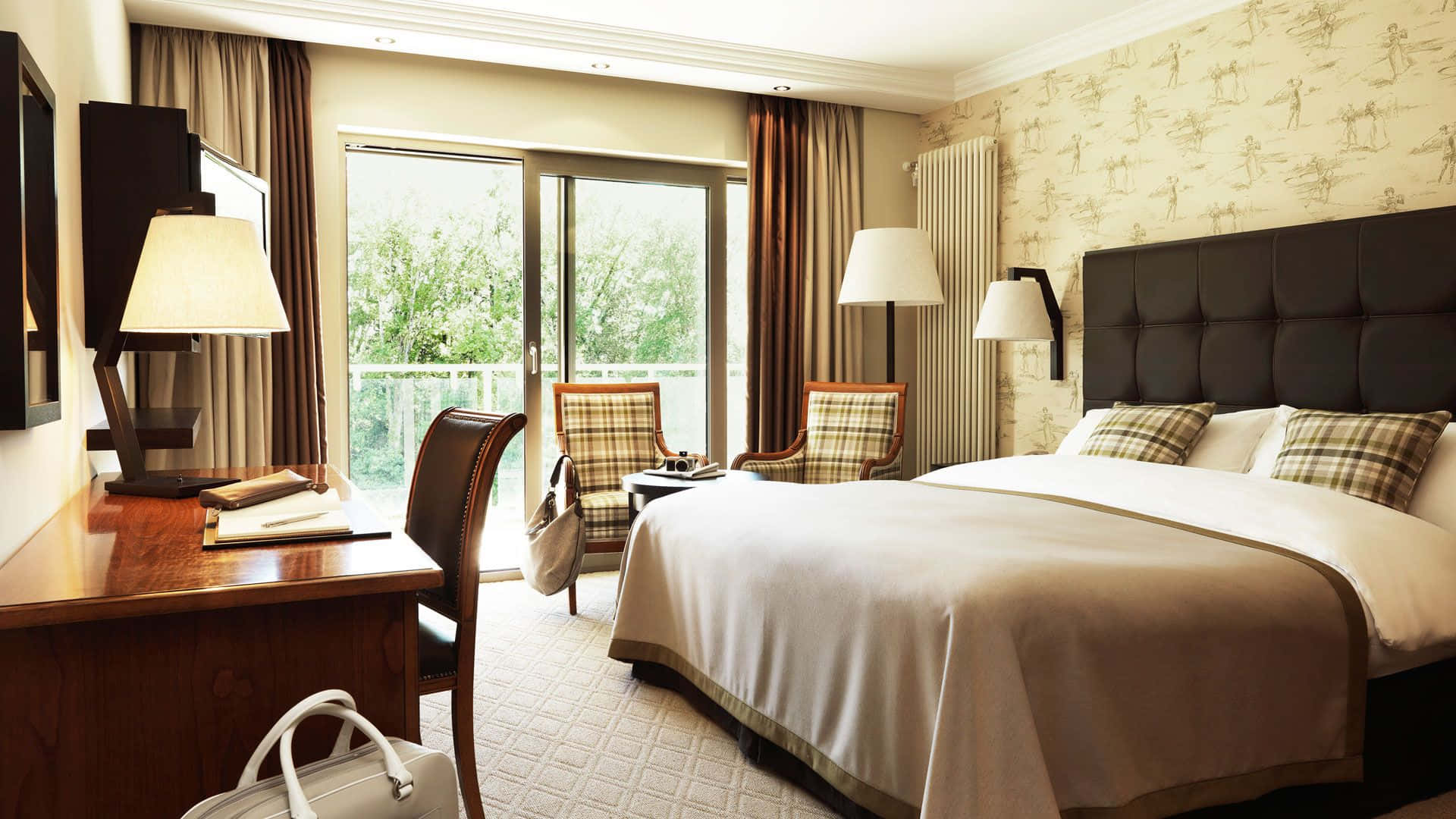 Elegant Hotel Room Interior with King-sized Bed and Modern Amenities