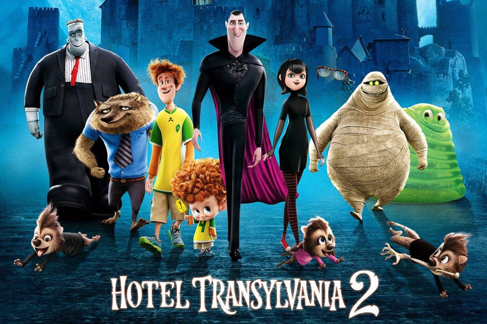 Personajesde Hotel Transilvania 2 Con Logotipo. Fondo de pantalla