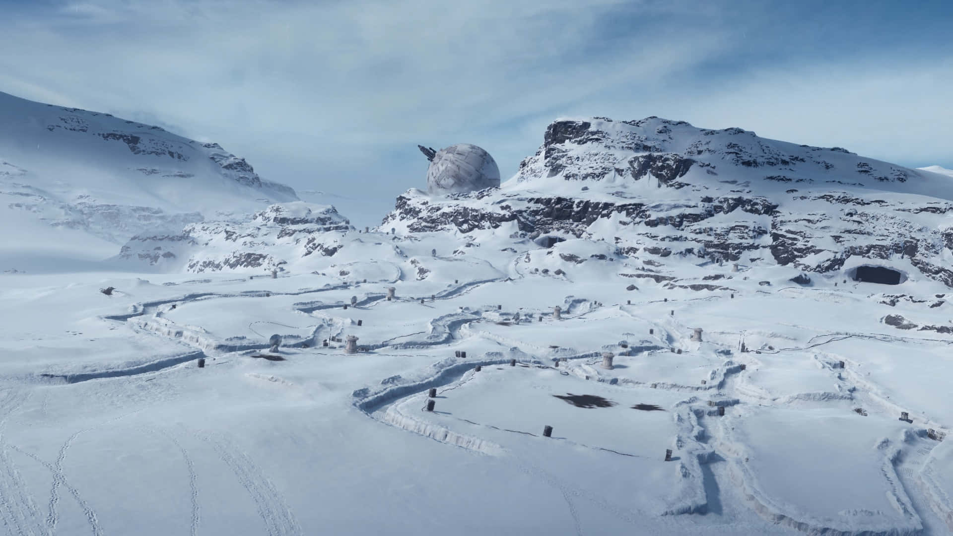 A stunning view of Hoth with a snowstorm Wallpaper