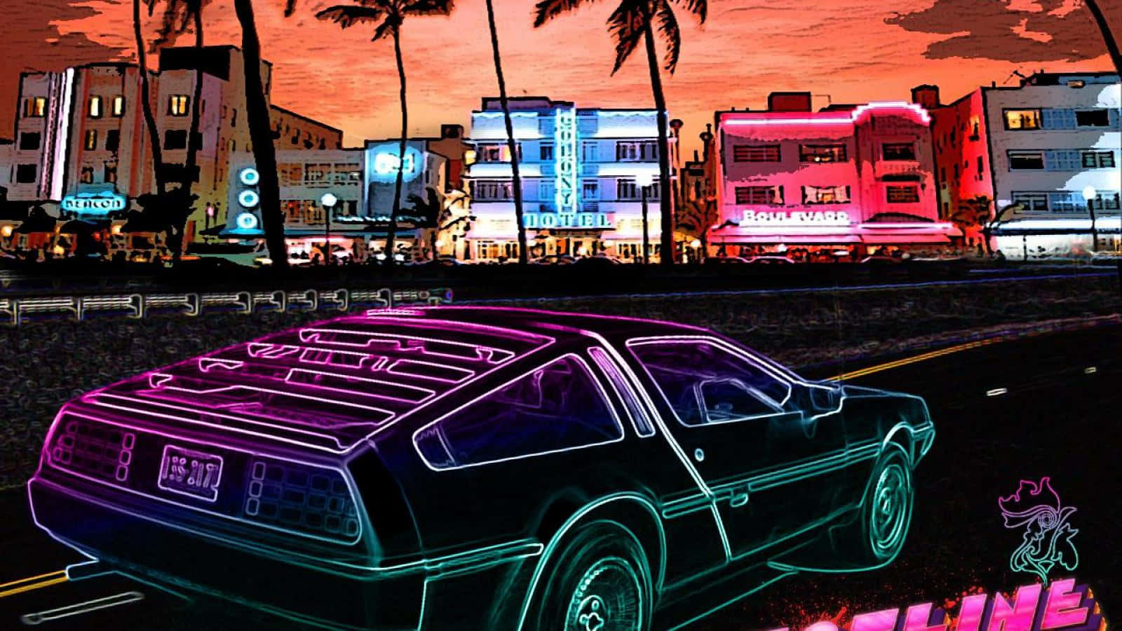 Hotline Miami Neon Cityscape at Night