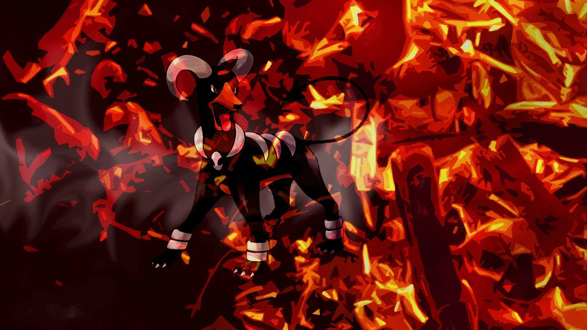 Houndoom Surrounded By Flames Wallpaper