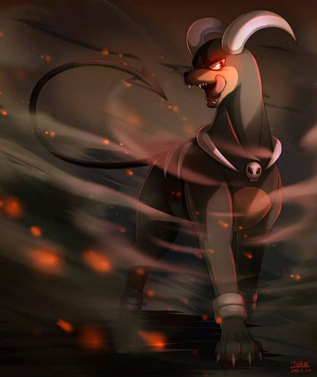 Houndoom With Glowing Red Eyes Wallpaper