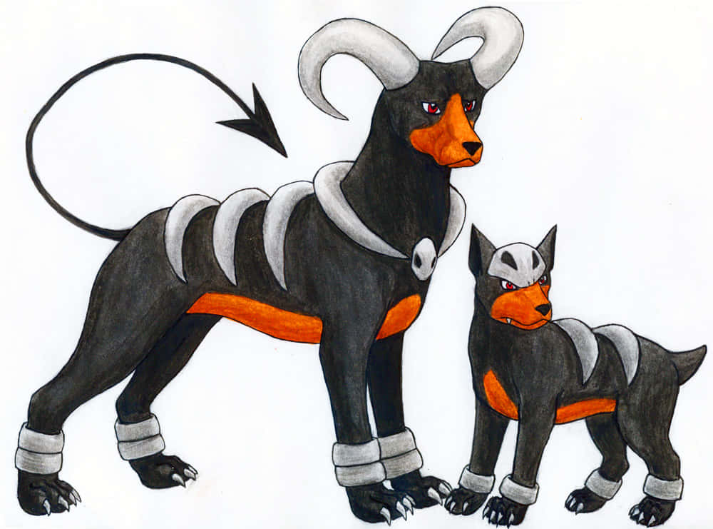 Houndour And Houndoom With White Backdrop Wallpaper