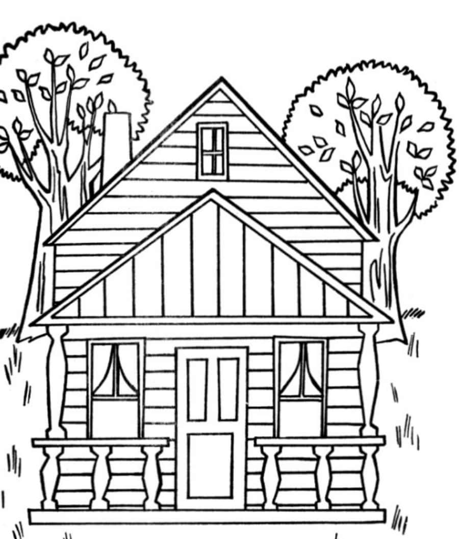 A House Coloring Page With A Porch