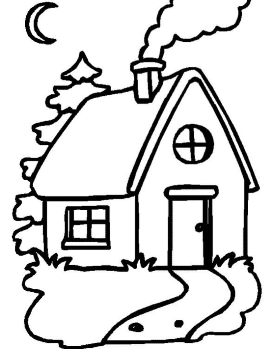 A House Coloring Page With A Chimney