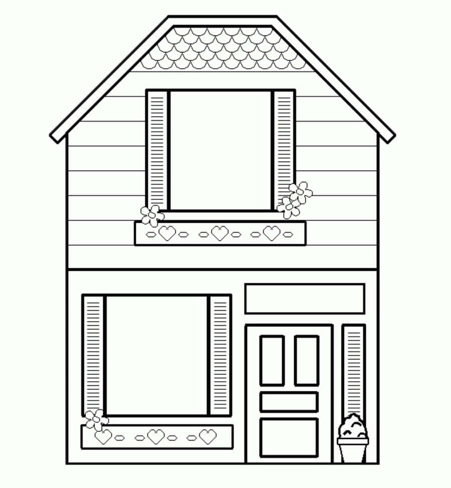 A House Coloring Page With A Window And Door