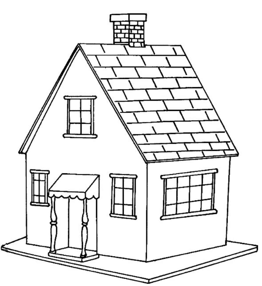 A House Coloring Page With A Roof And Chimney