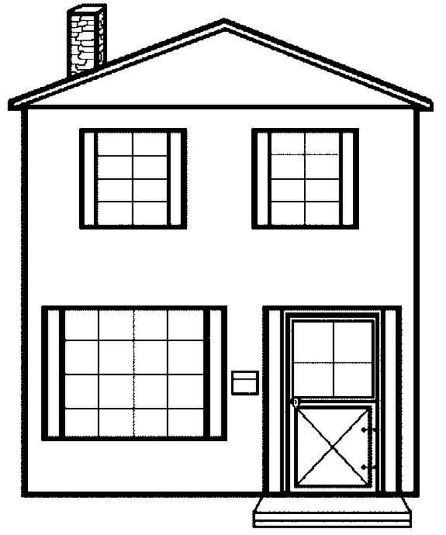 A House Coloring Page With A Door And Window
