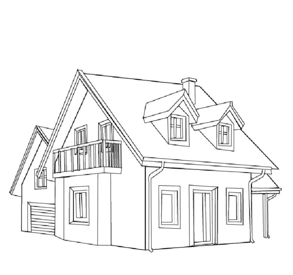 A House Drawing With A Balcony And A Roof