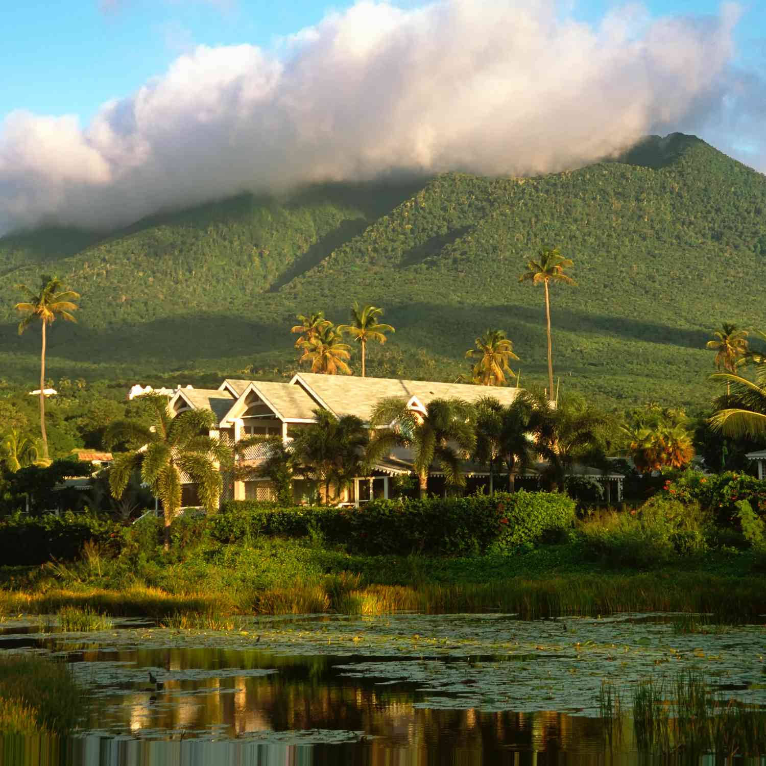 House In St Kitts And Nevis Mountains Background