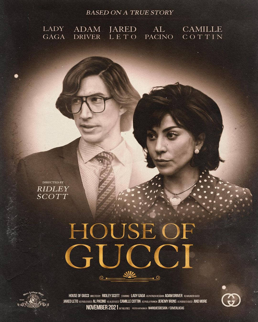 House Of Gucci Sepia Poster Wallpaper