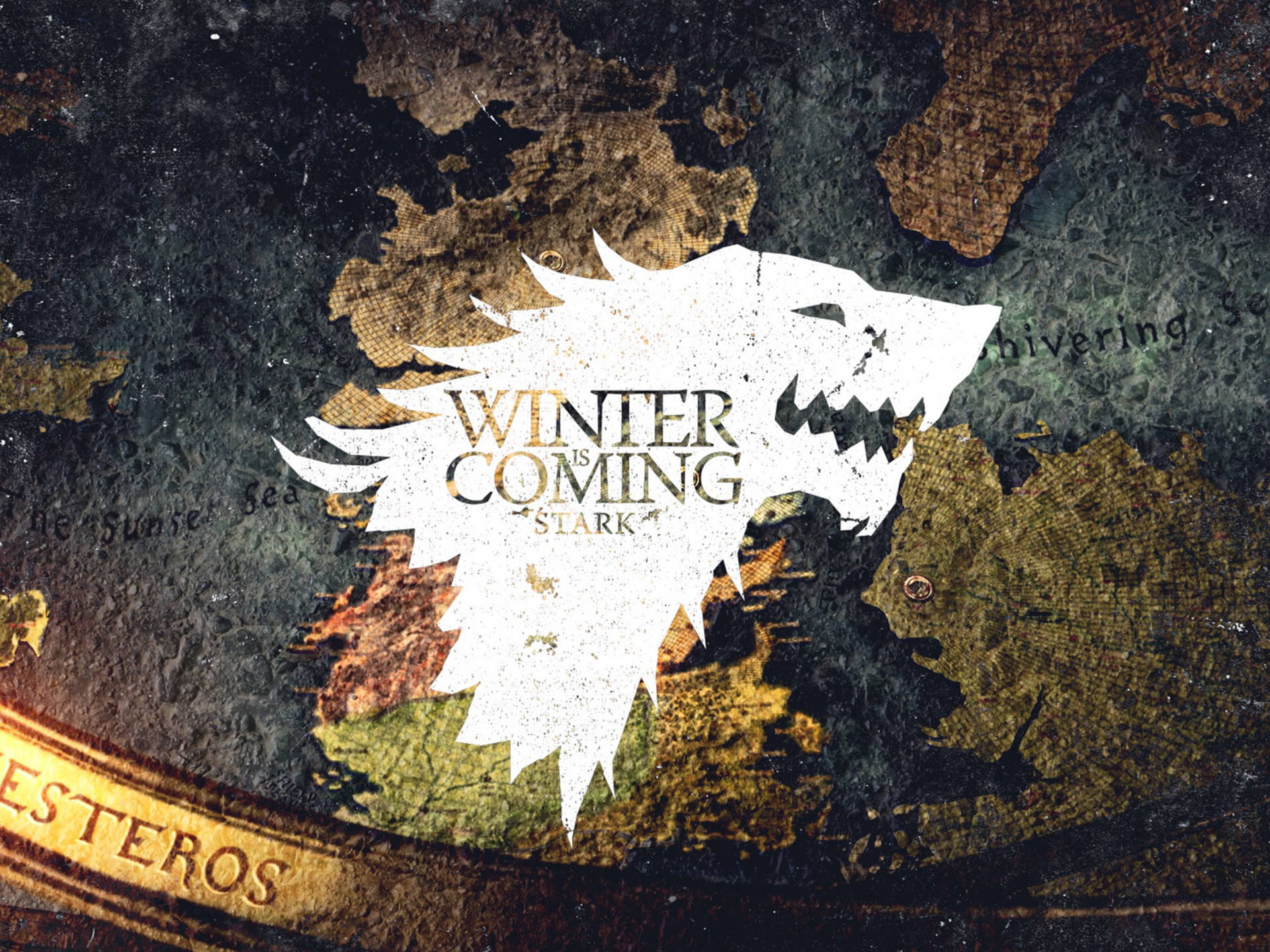 House Stark Direwolf Westeros Map Wallpaper