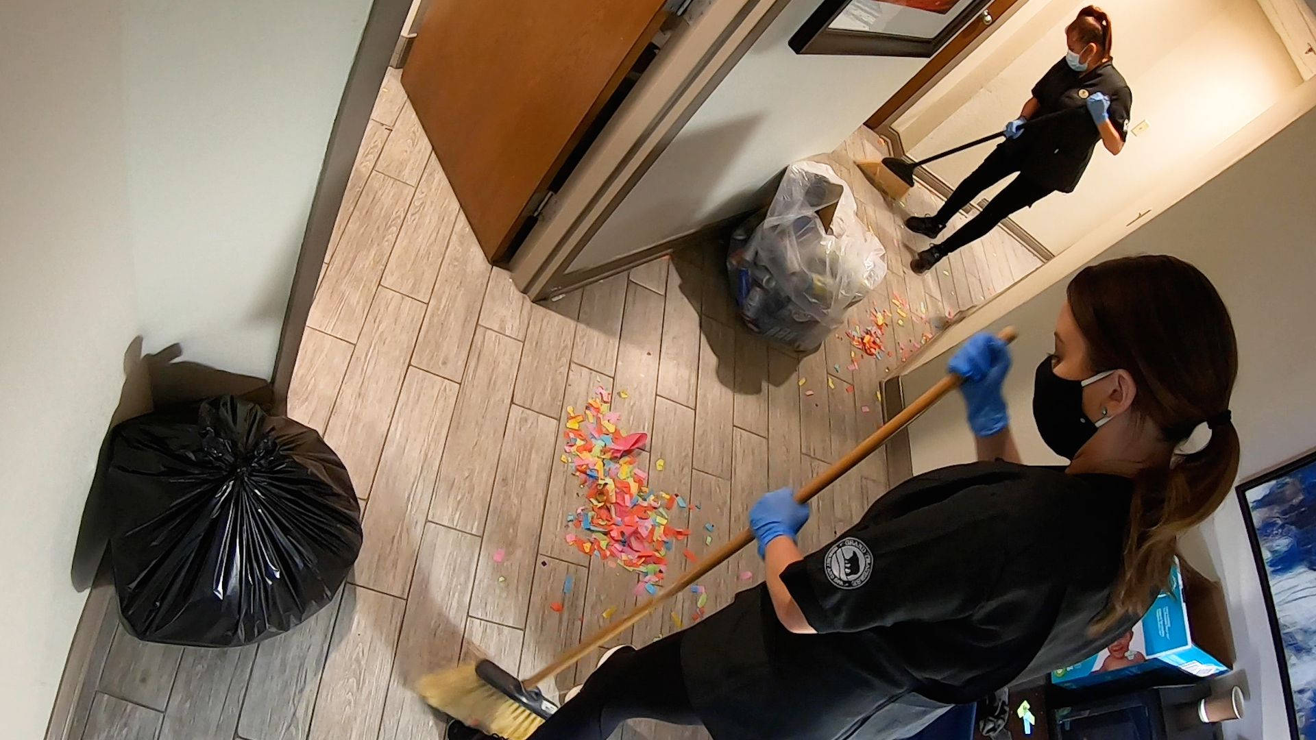 Housekeeper Broom Sticks Cleaning Trash Wallpaper