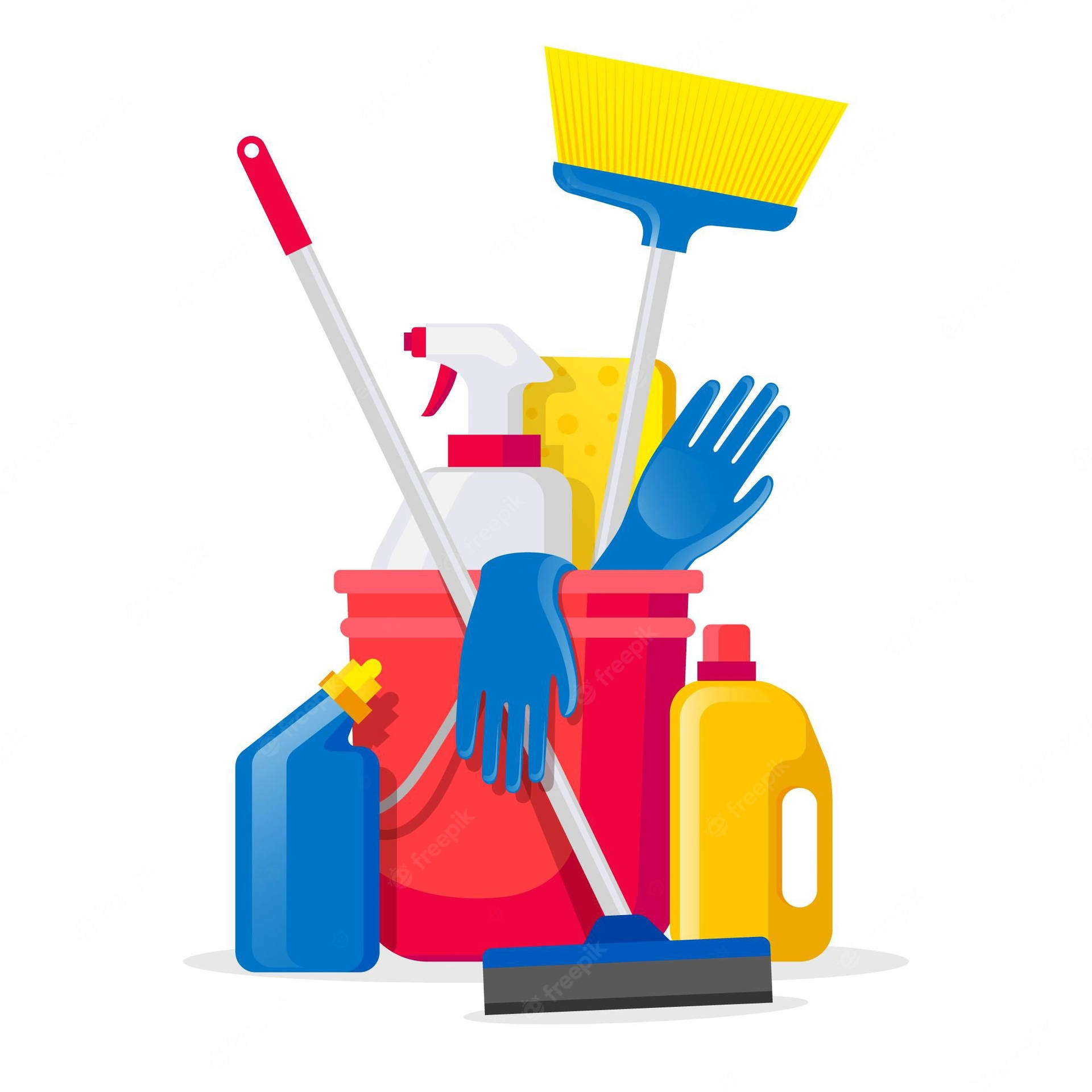 Housekeeper Cleaning Materials Vector Art Wallpaper
