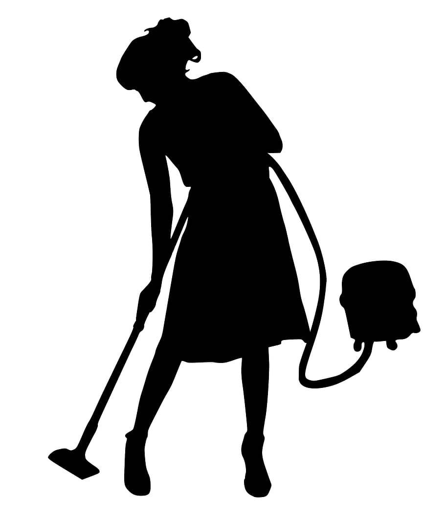 Housekeeper Vacuum Cleaning Silhouette Vector Art Wallpaper