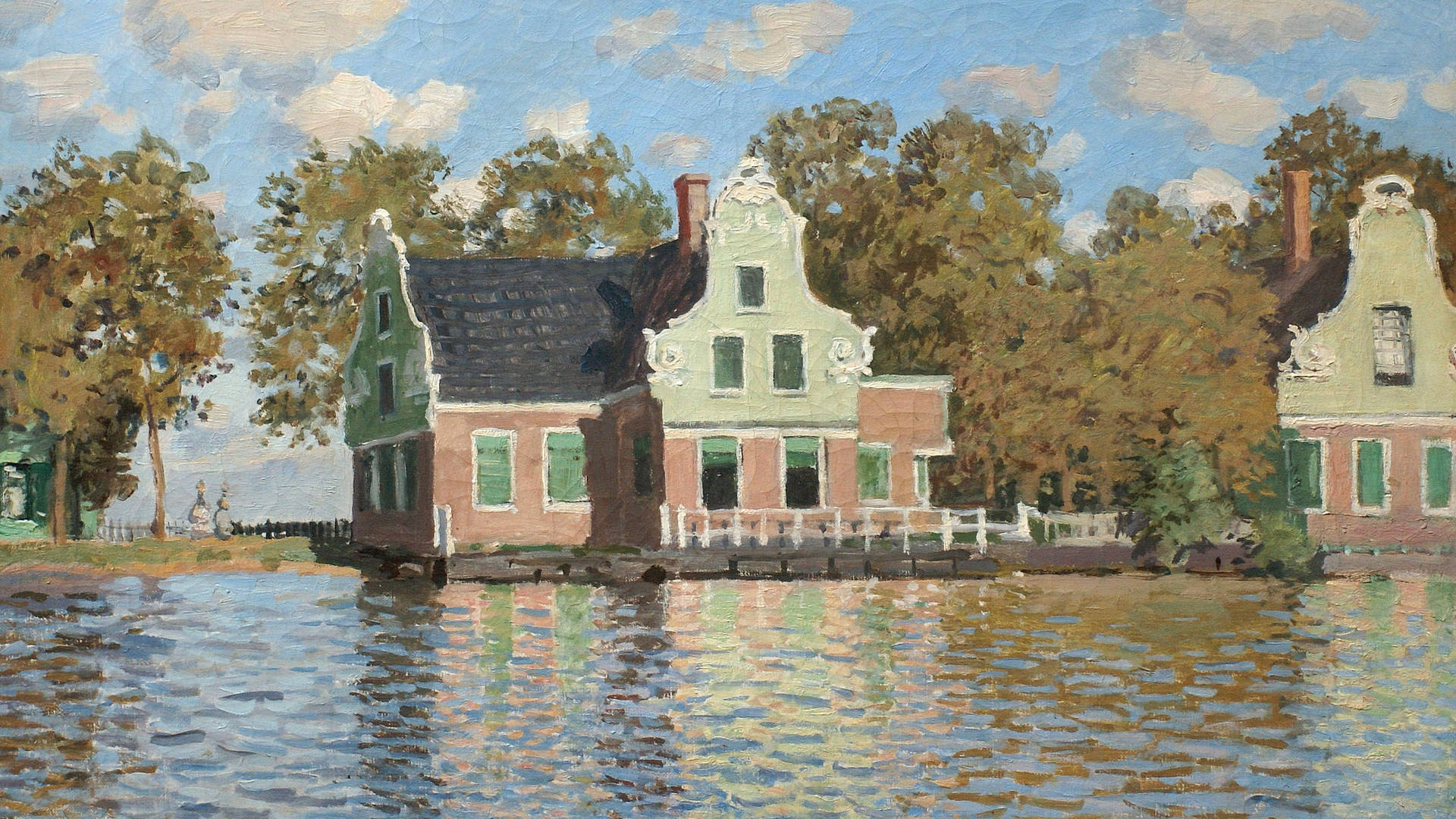 Houses By The Riverbank Claude Monet Wallpaper