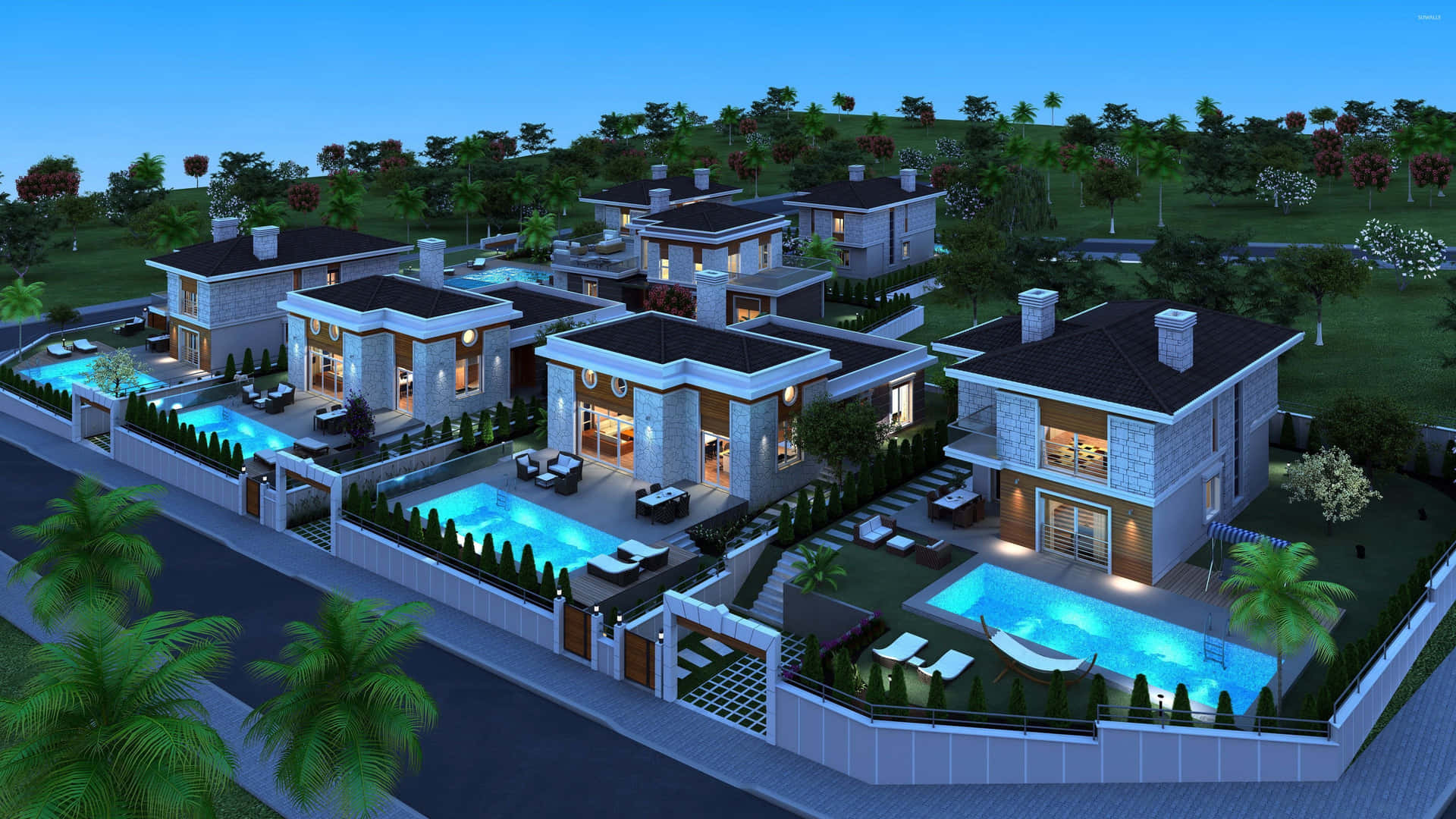 Houses With Swimming Pool Background