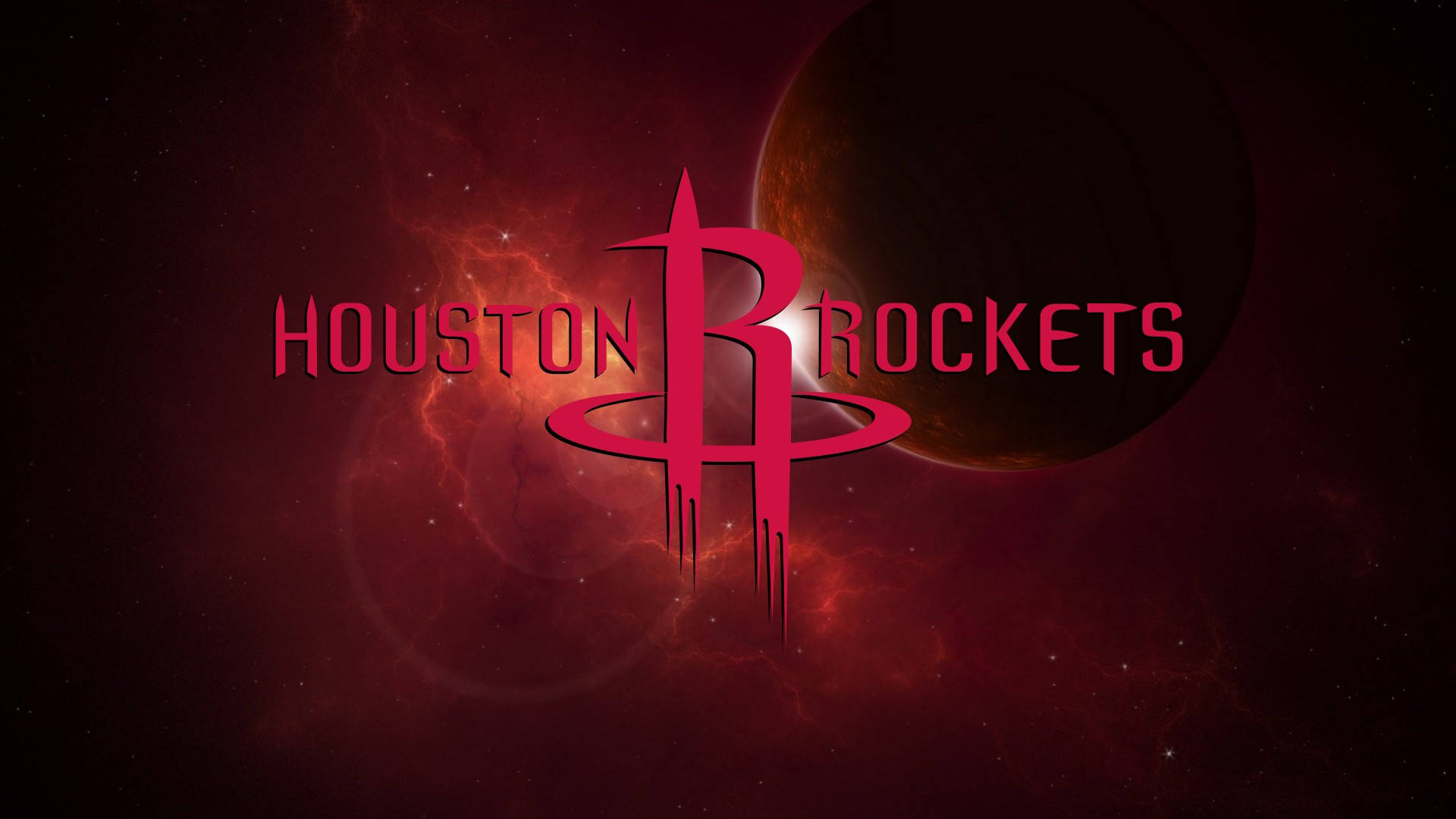 Houston Rockets Rød Måne Kunst Tapet Wallpaper