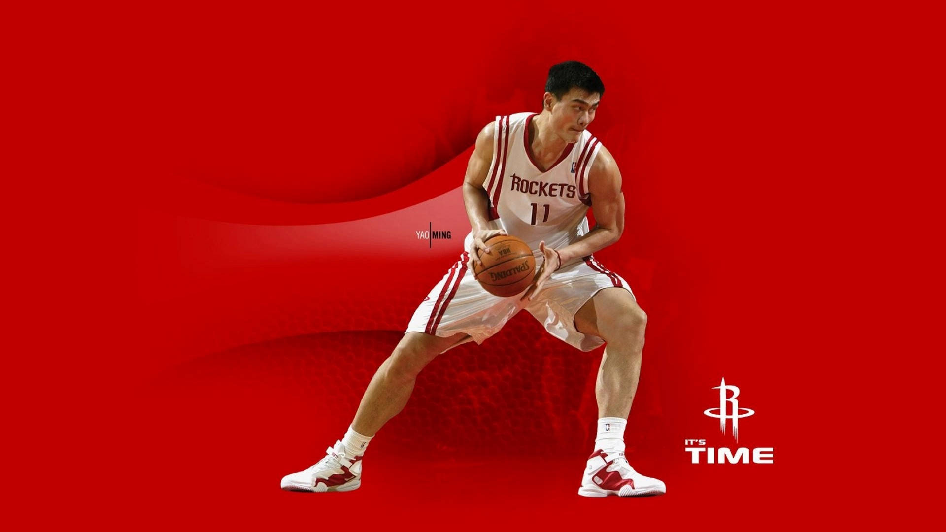 Houston Rockets Yao Ming Flying Slam Dunk Tapet: Se Yao Ming flyve til et slam dunk tapet. Wallpaper