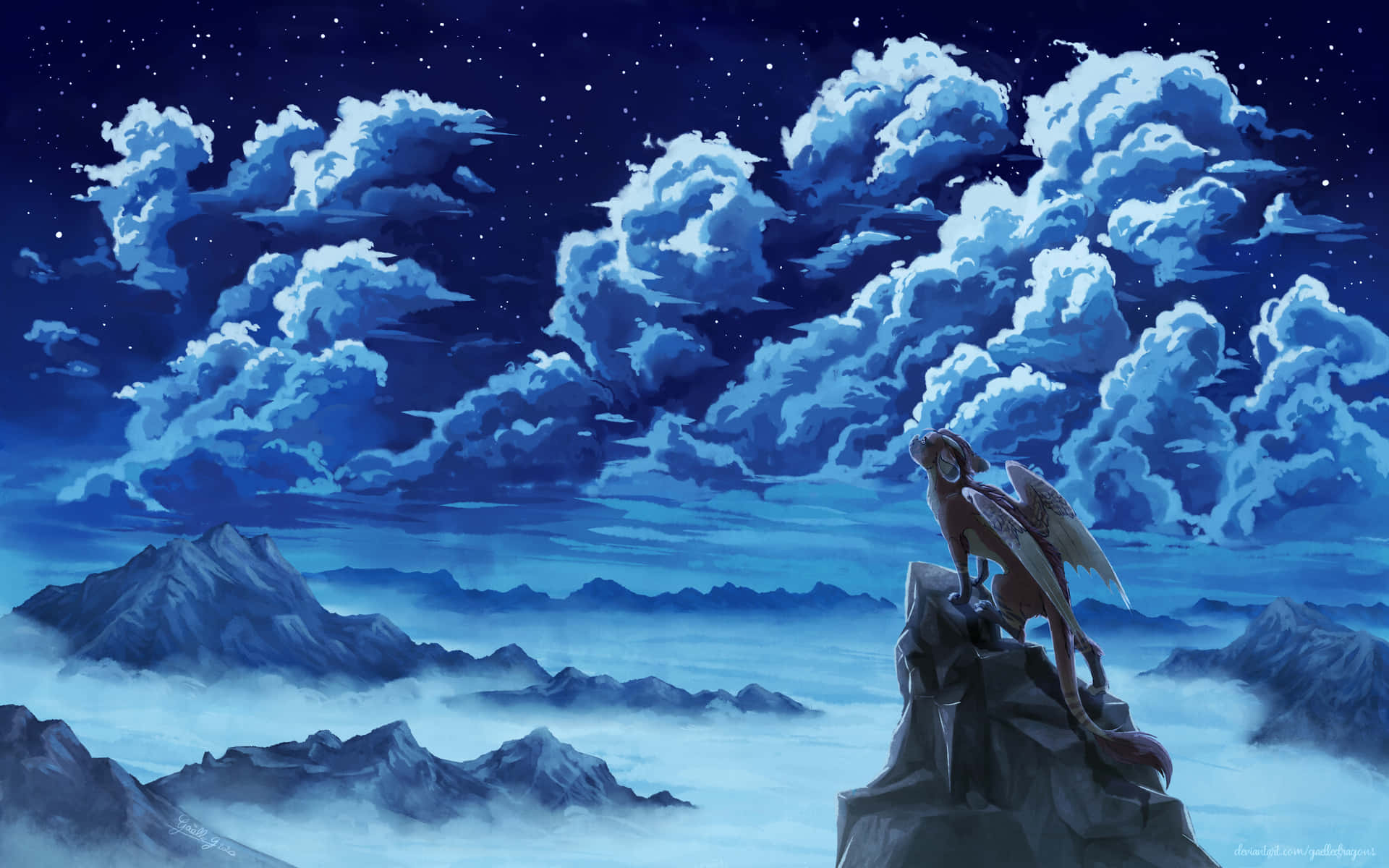 A Dragon On A Mountain Top With Clouds In The Sky Wallpaper