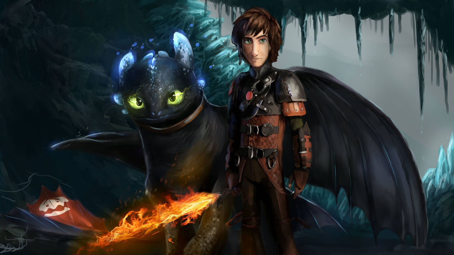 How To Train Your Dragon digital fan art of Toothless and Hiccup in the Hidden World wallpaper.