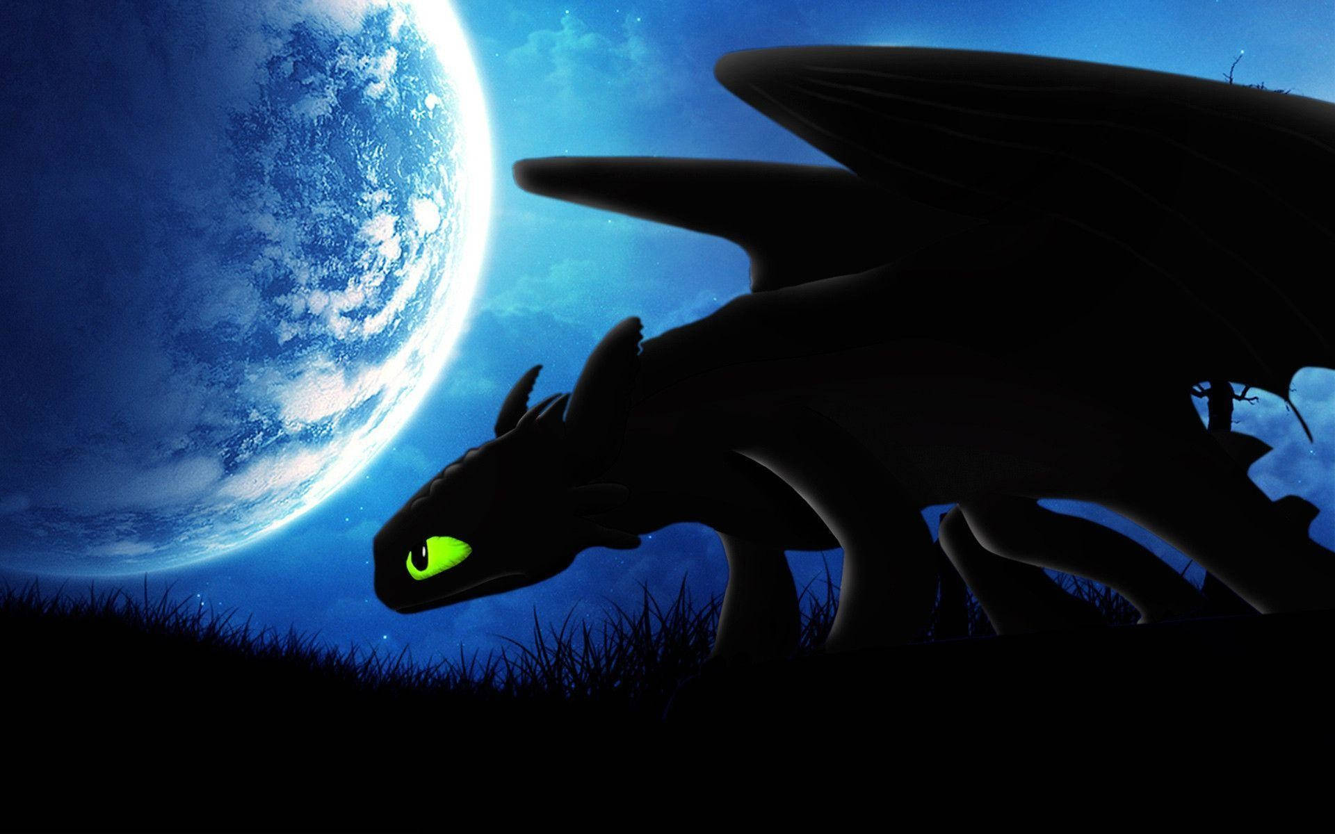 How To Train Your Dragon Night Fury also known as toothless under the full moon wallpaper.