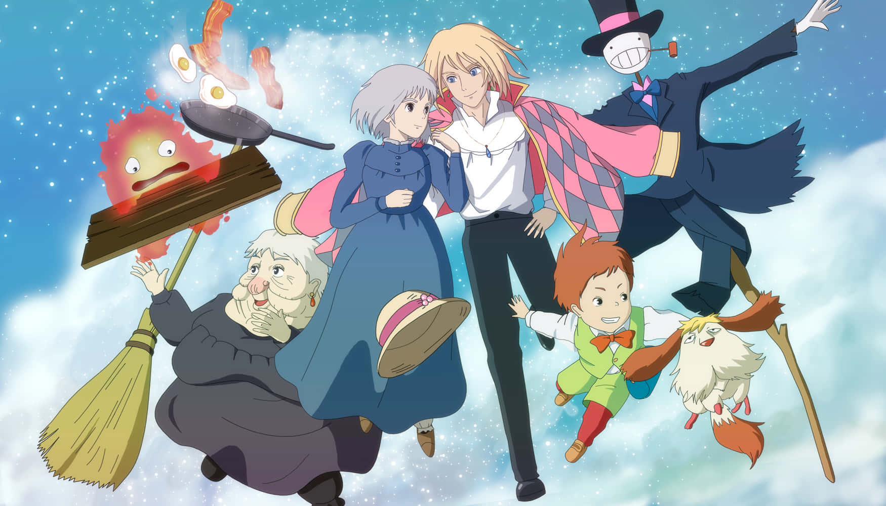 A Group Of People In An Anime With A Broom