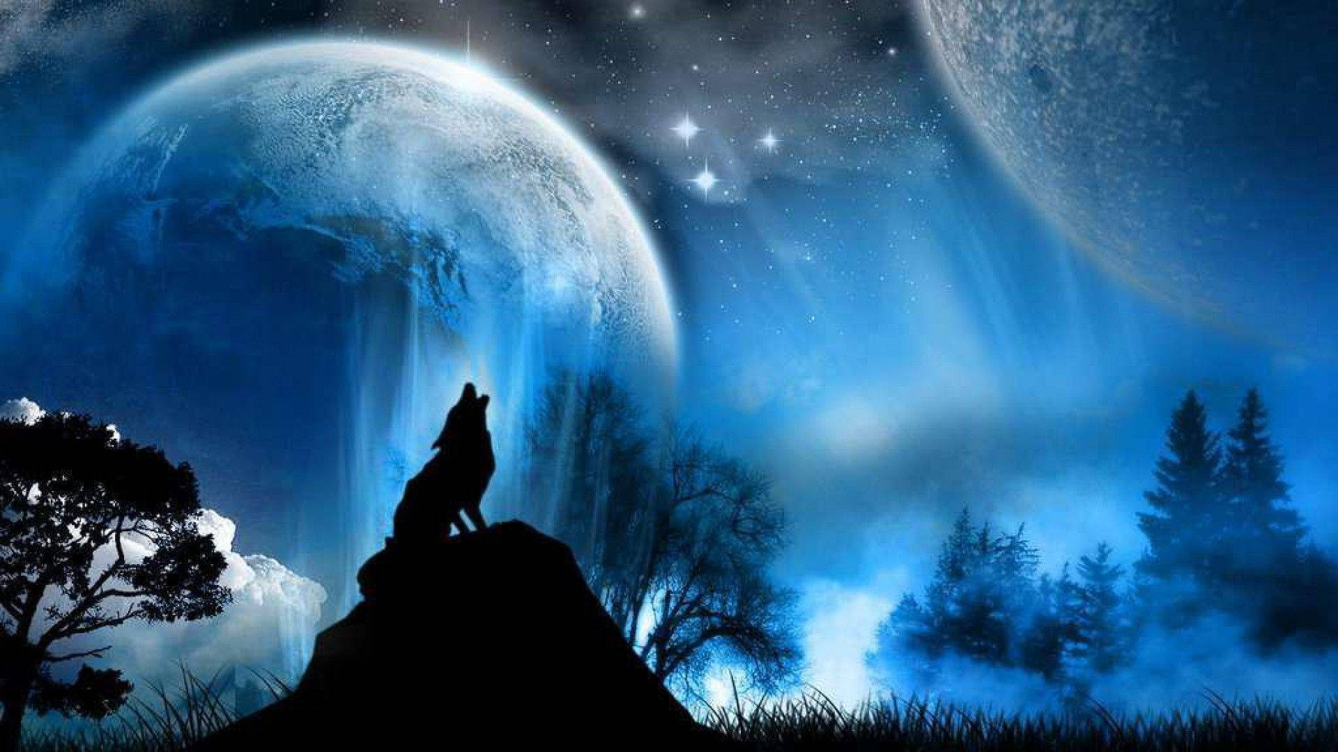 Howling Blue Wolf Fantasy Wallpaper