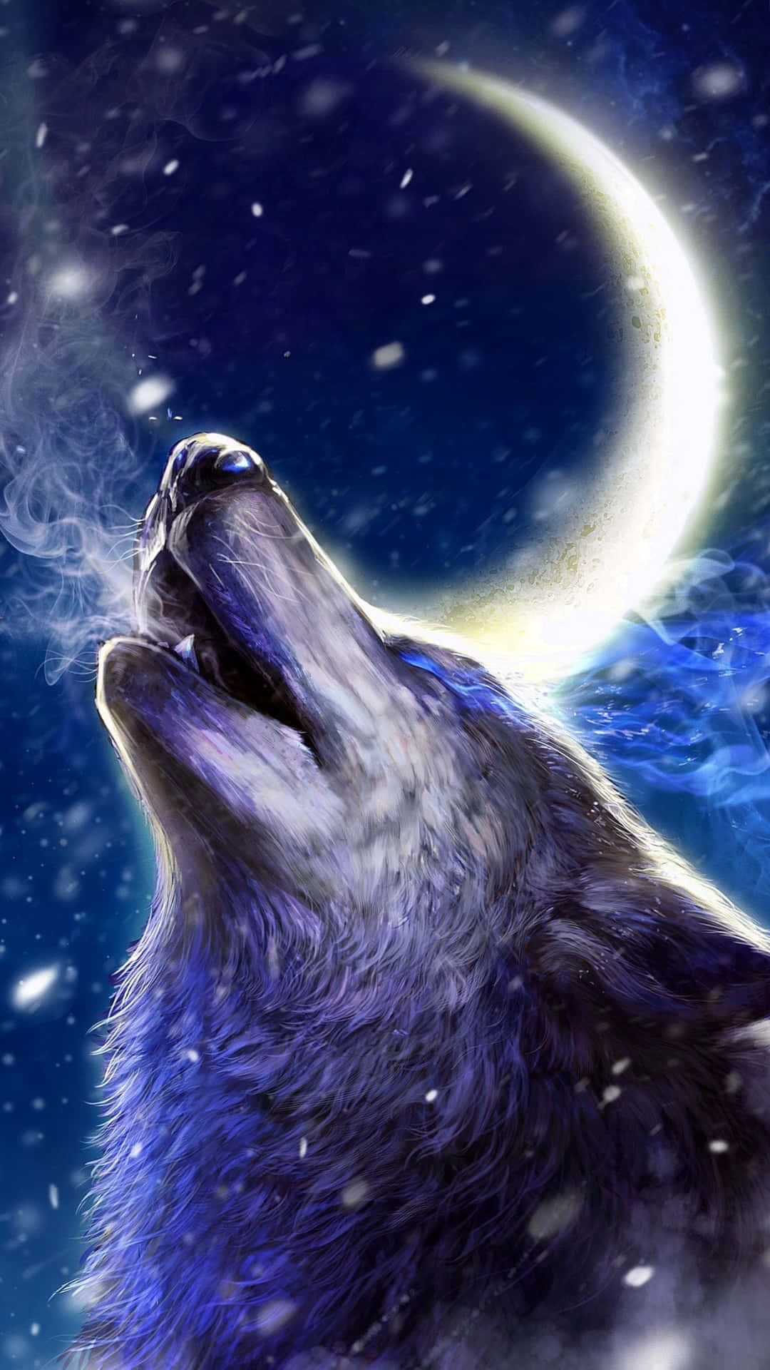 Majestic Howling Wolf Against a Starry Night Sky Wallpaper