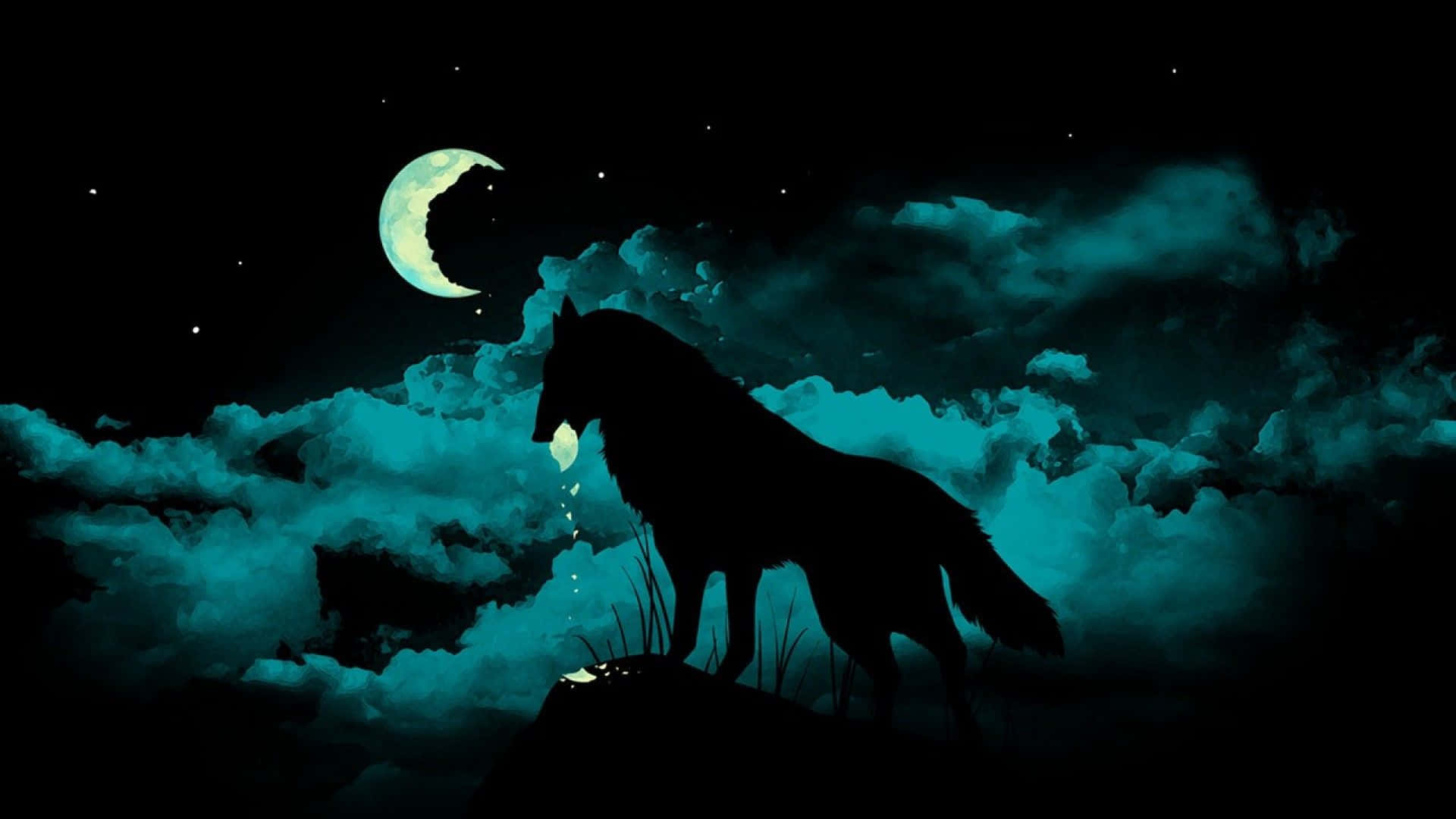 Majestic Howling Wolf on a Full Moon Night Wallpaper