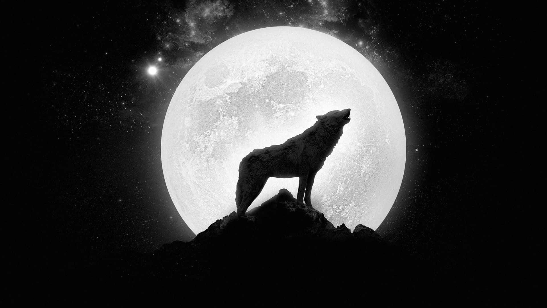 Majestic Howling Wolf under the Full Moon Wallpaper