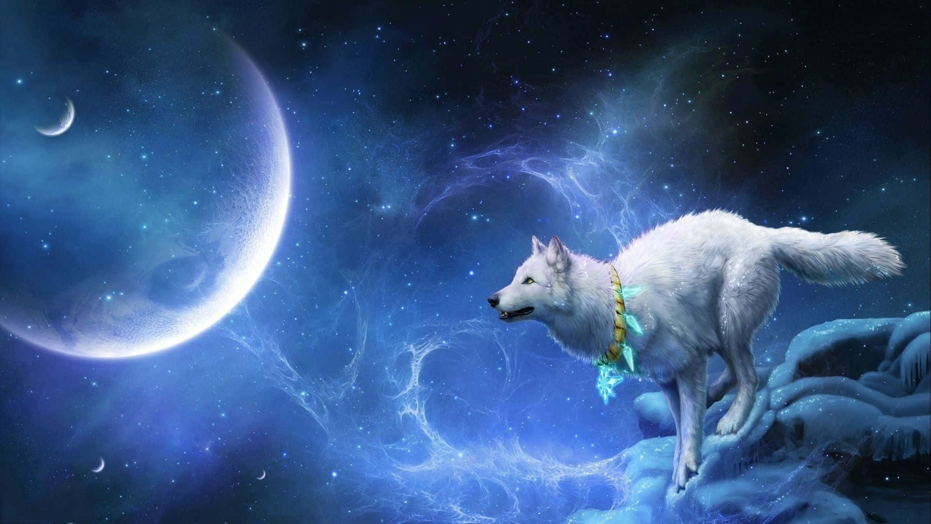 Majestic Howling Wolf Under a Full Moon Wallpaper