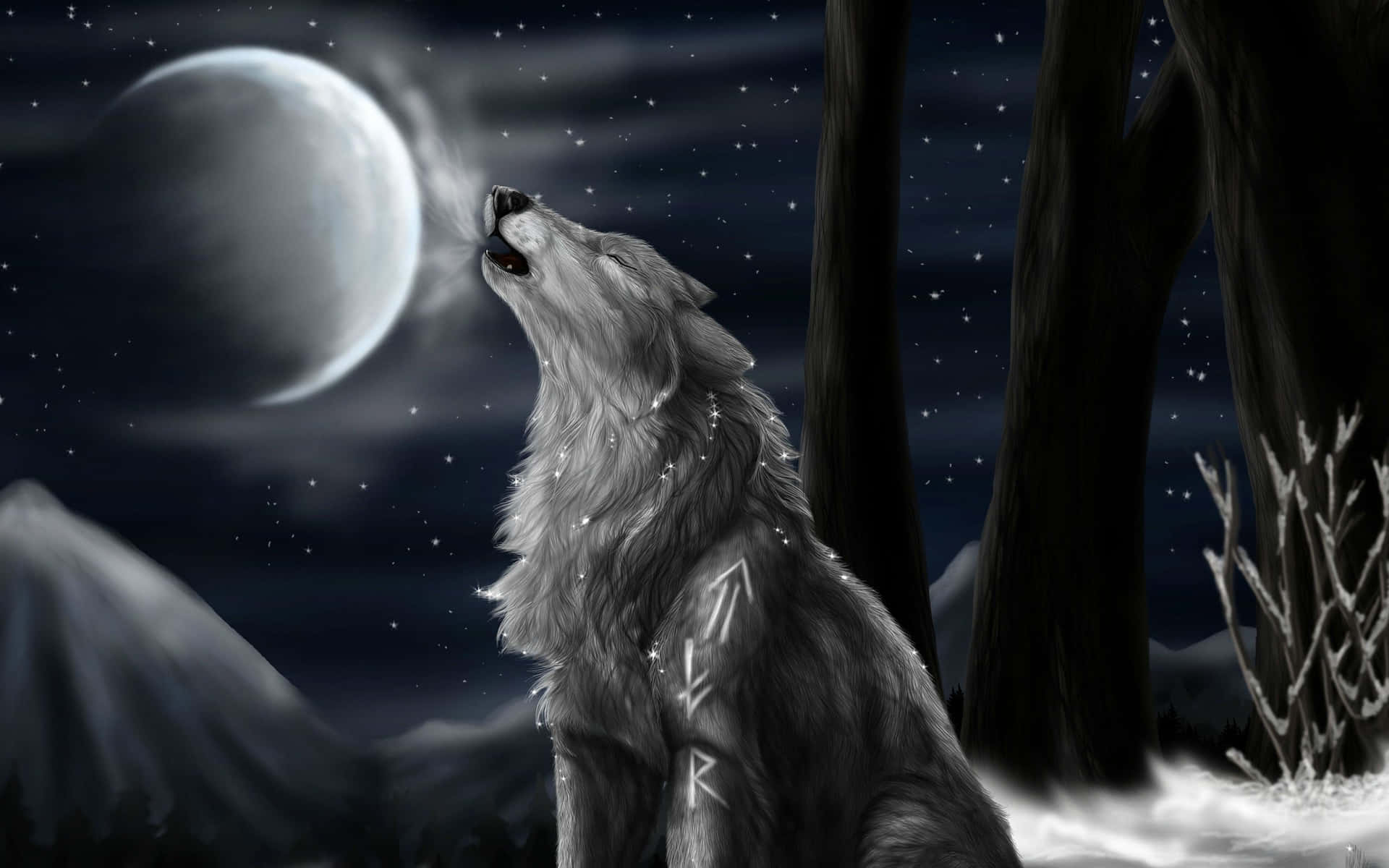 Majestic Howling Wolf on Full Moon night Wallpaper
