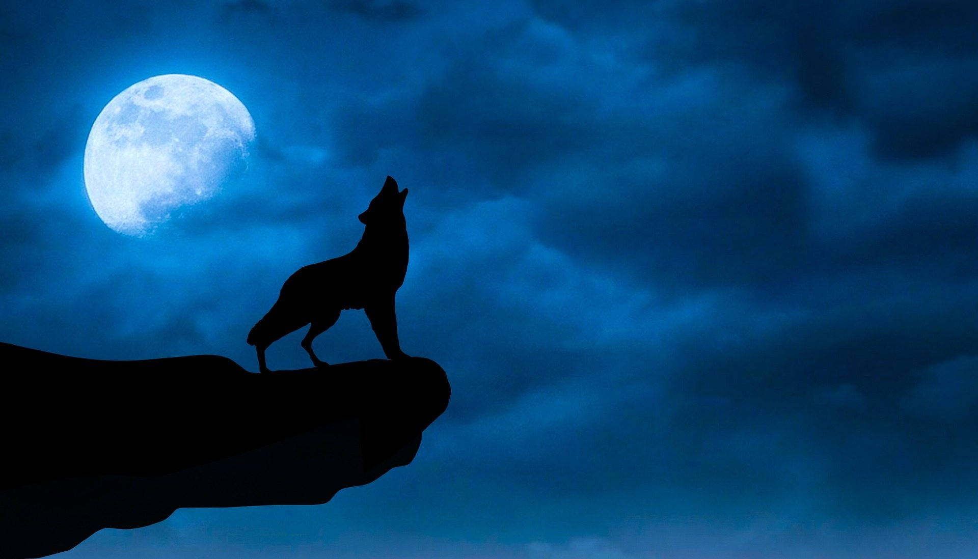 Ulven hyler og galaksens måne. Wallpaper