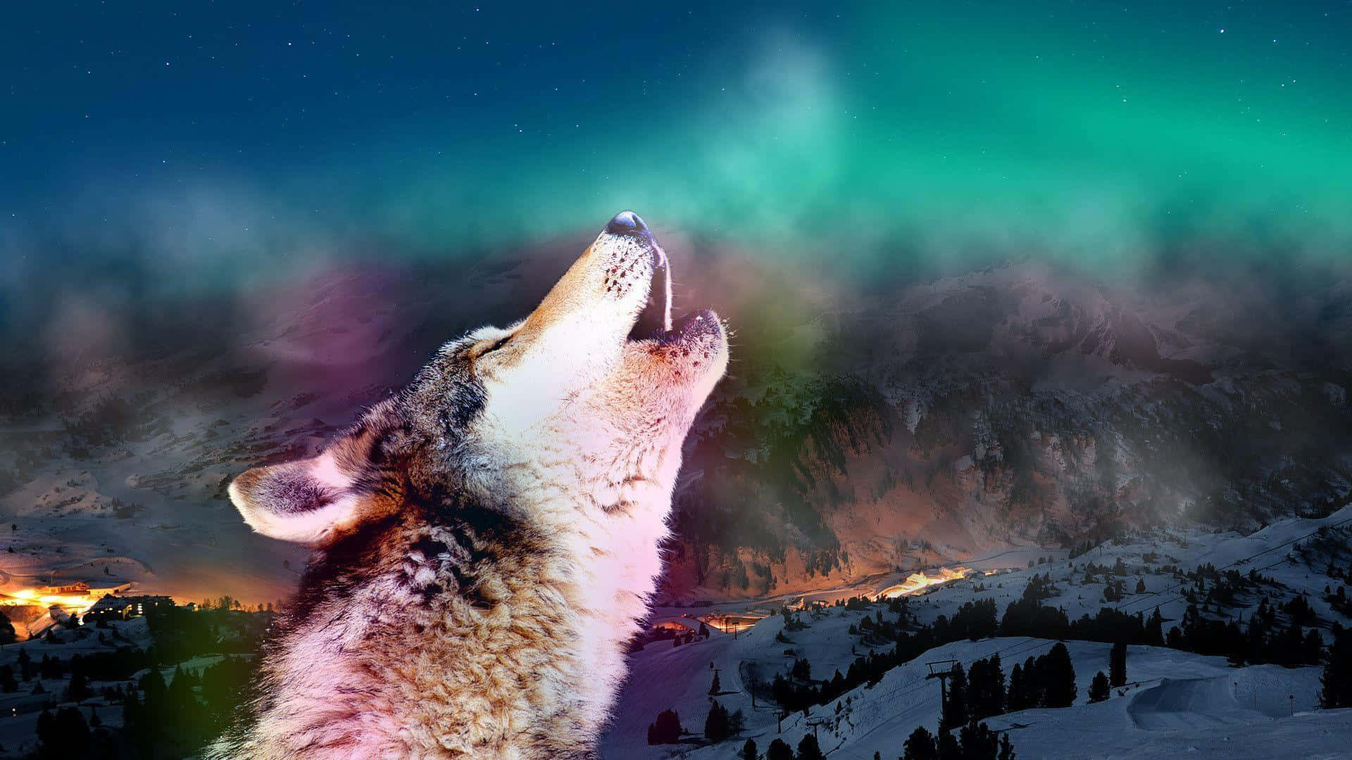 Heulenderwolf Gegen Den Nachthimmel.