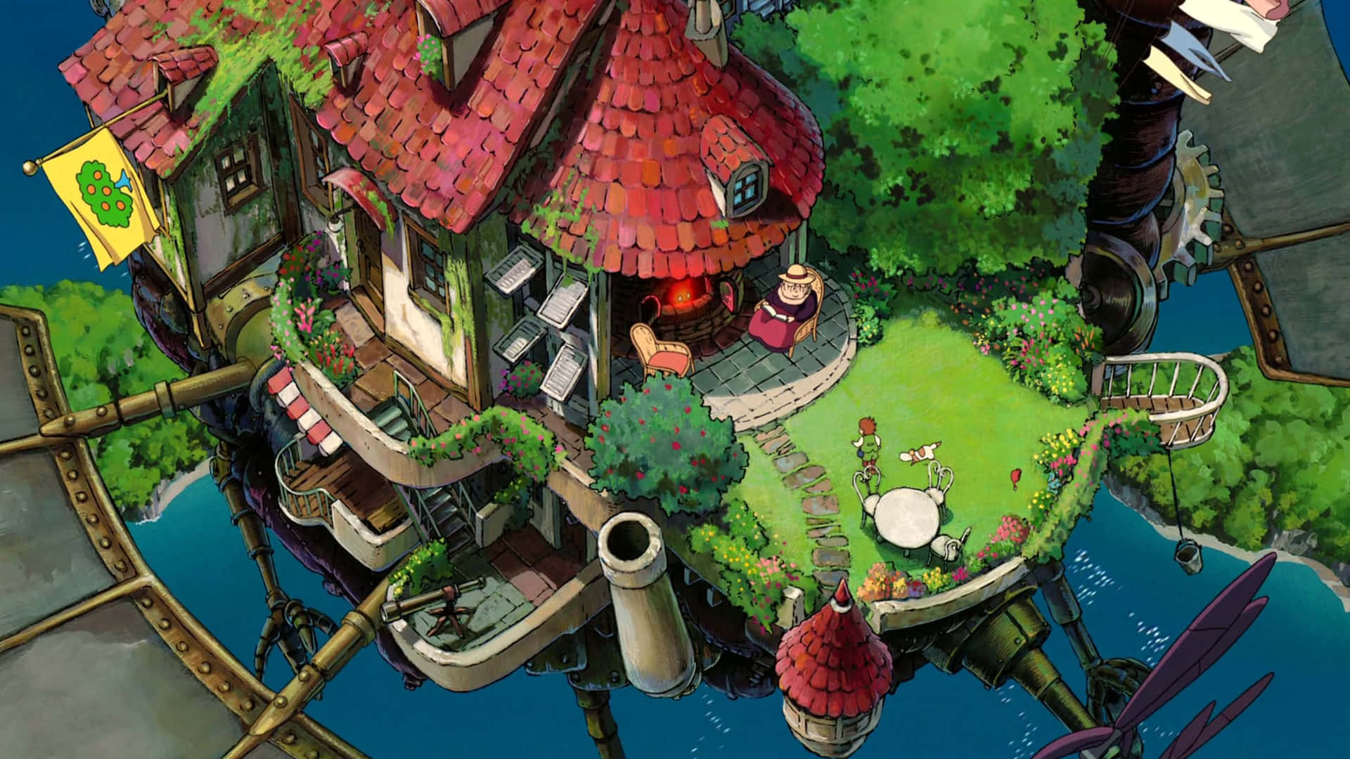 Howls Moving Castle Aerial View Wallpaper