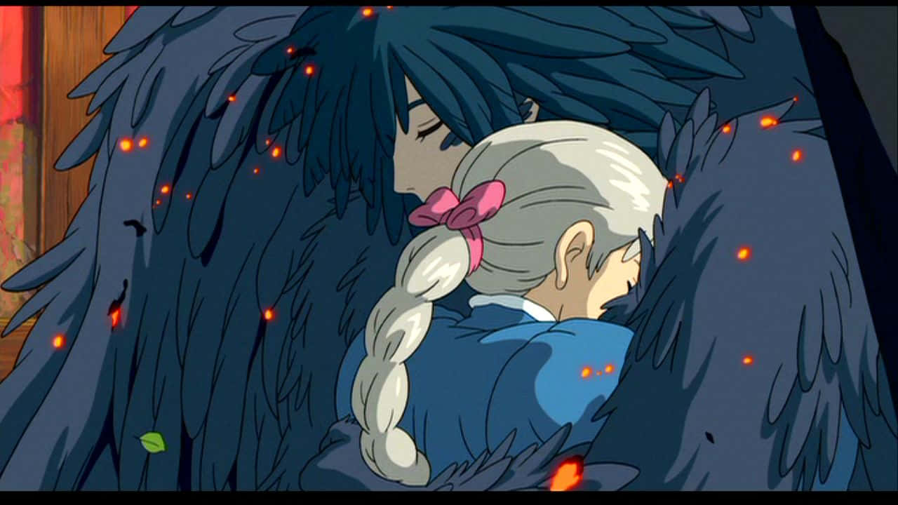 Howls Moving Castle Embrace Wallpaper