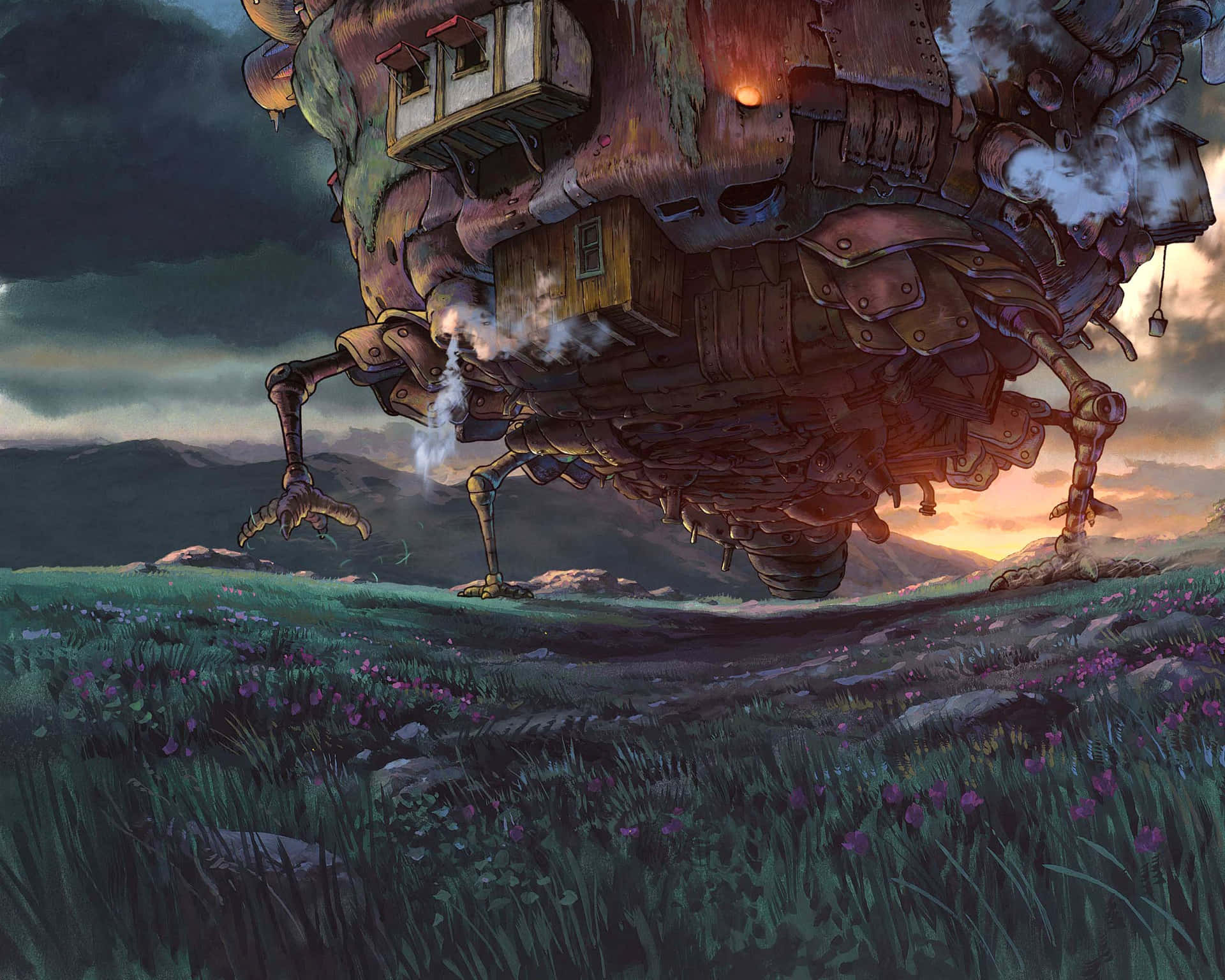Howls Moving Castle Walking Through Twilight Wallpaper
