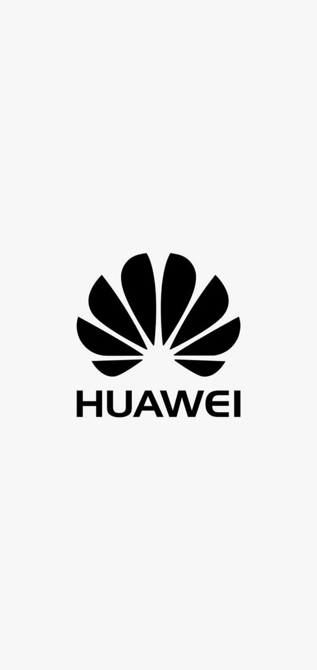 An iconic Huawei logo displayed against a tech-inspired graphic backdrop