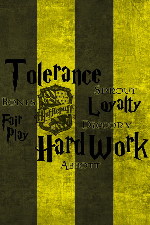 Hufflepuff Pride Showcased In An Enchanting Wall Mural, Set Against A Captivating Nighttime Skyline Backdrop.