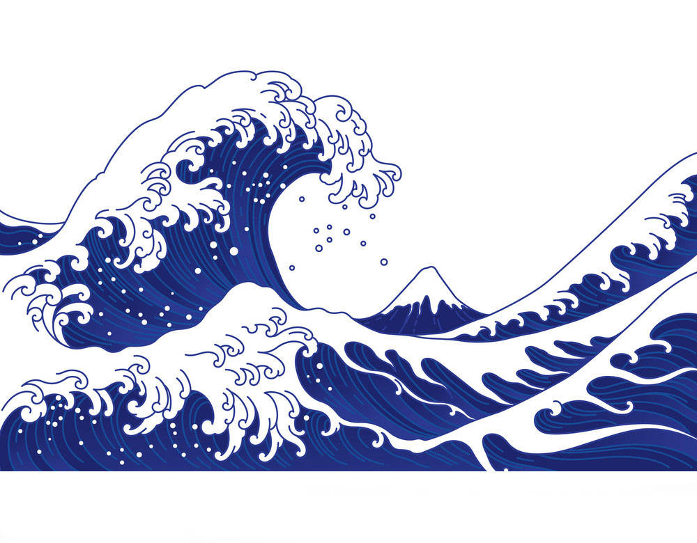 Store Blå Japanske Bølger Wallpaper