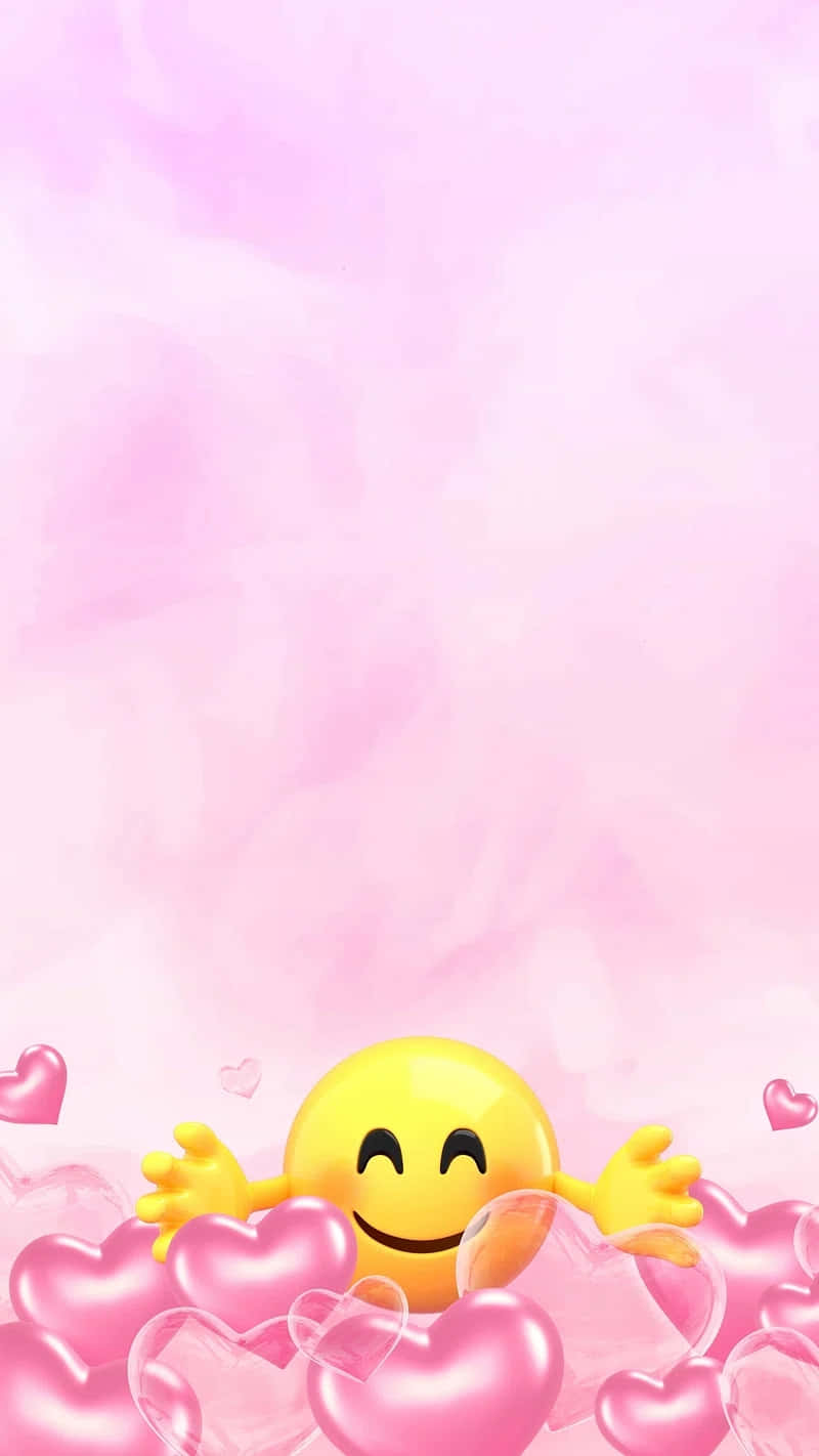 Hugging Face Emoji Surroundedby Hearts Wallpaper