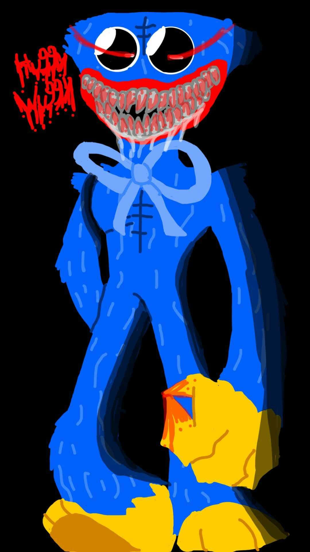 Enblå Tegneseriefigur Med En Gul Mund.