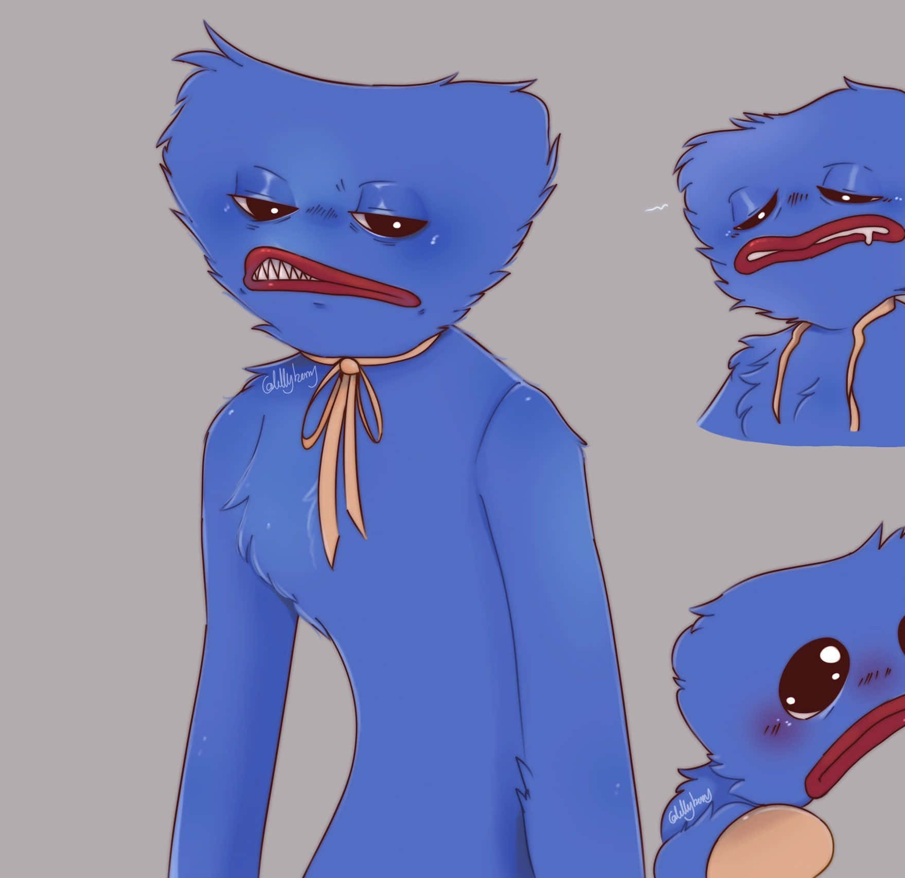 A Blue Creature With Different Expressions